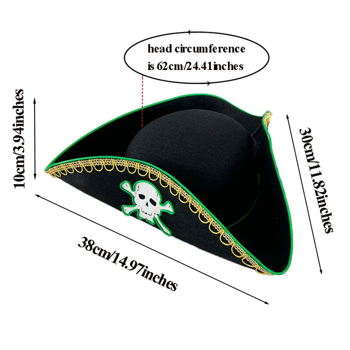 Adults Black Pirate Hats with Skull Pattern Halloween Cosplay Props Parties Caribbean Pirate Costume Hats LED Glowing Party Hat