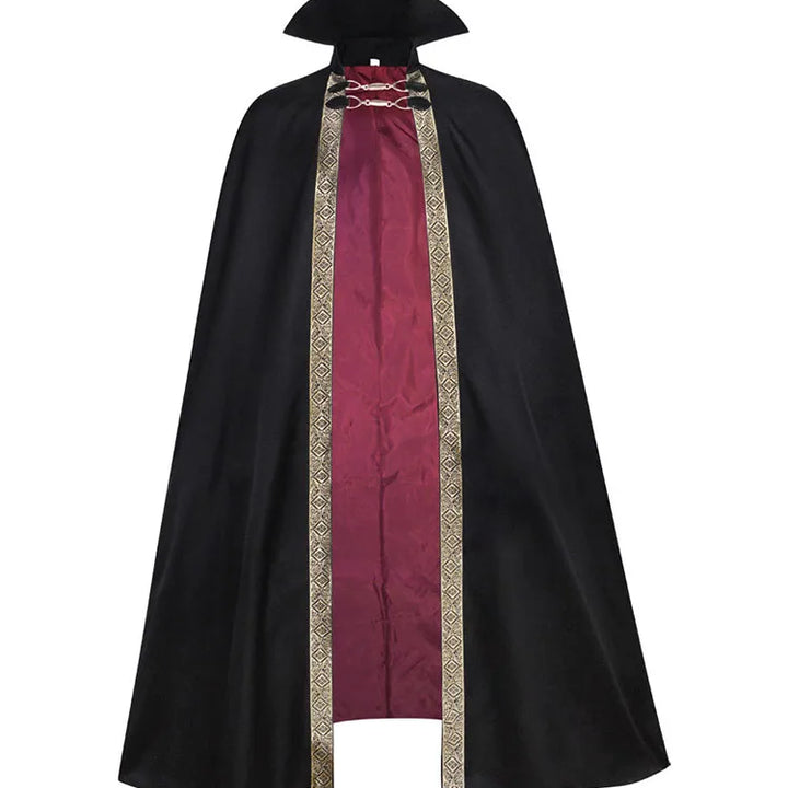 Adult Kids Halloween Costume Dracula  Vampire Cosplay Cape Stand Collar Golden Border Cloak With Buckles Medieval Horror Outfit