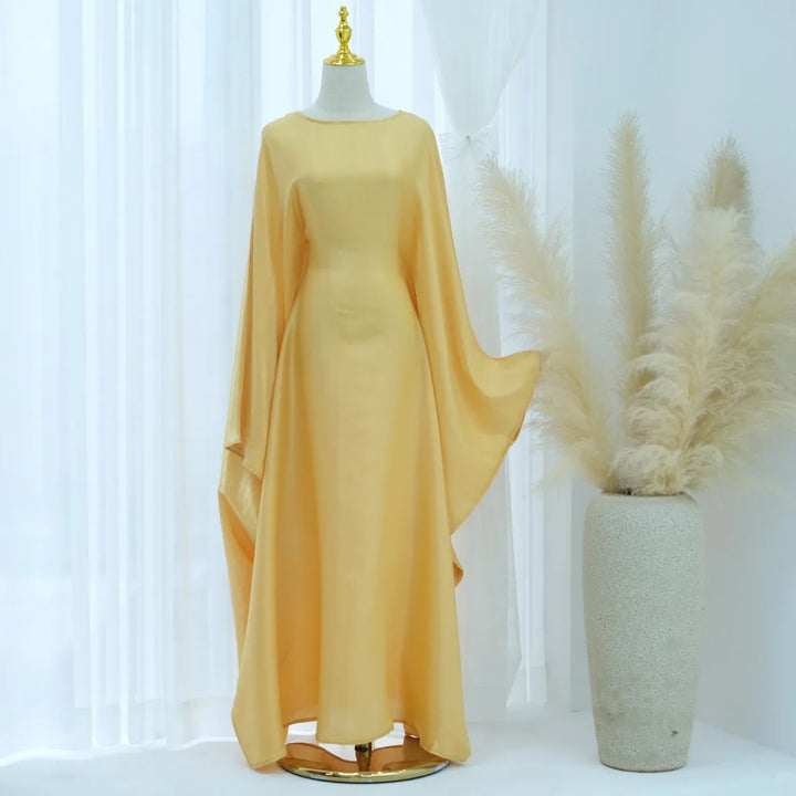 Tossy Autumn Loose Shiny Maxi Dress Butterfly Batwing Long Sleeve Muslim Clothes Party Solid Female Long Dress New