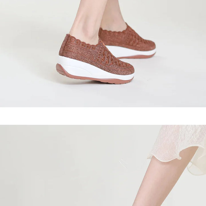 Women's Swing Sneakers Platform Wedge Slip on Casual Sports Shoes for Woman Breathable Slimming Fitness Rocking Shoes Thick Sole