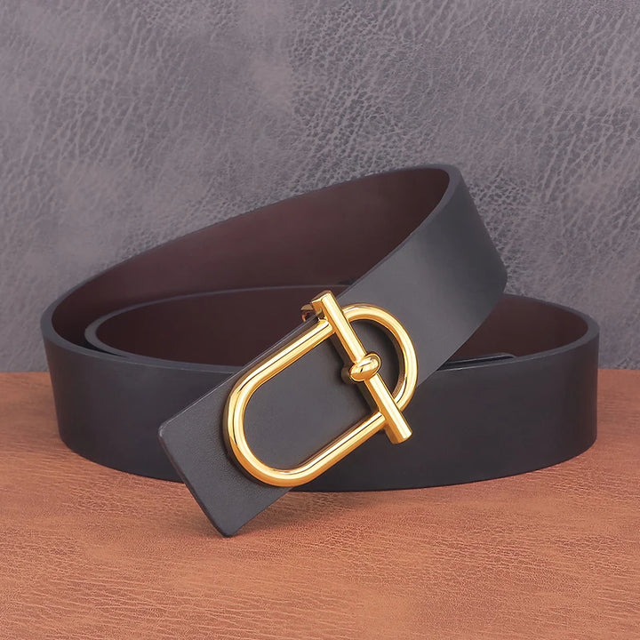 Personality Slide Buckle 3.8cm Cowskin Wide Luxury Strap Men Belts Genuine Leather  Designer Golden Jeans Casual Waistband