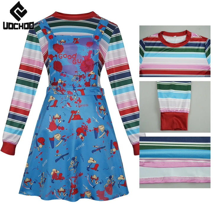 Halloween Baby Ghost Dress Horrible Bloody Dress Movie Cospaly Costume Day of The Dead Two-Piece Set Women Carnival Wear