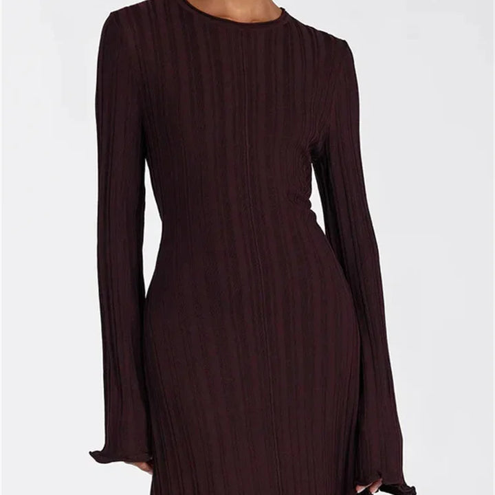 Tossy Knitwear Fashion Loose Maxi Dress Lace-Up High Waist Ribbed Long Sleeve Party