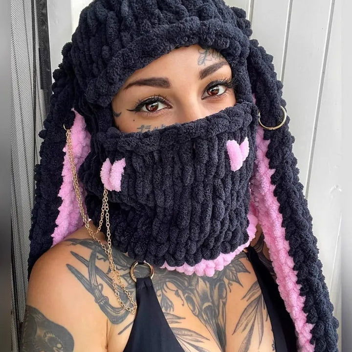 Halloween Funny Rabbit Ears Creative Knitted Hat Beanies Warm Full Face Cover Ski Mask Hat Windproof Balaclava Hat Outdoor Sport