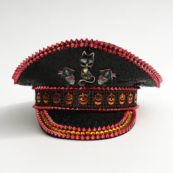 Halloween Men and Women's Party Hat Metal Foxes Skulls Smiling Pumpkin Three-dimensional Rivets Design Festival Carnival