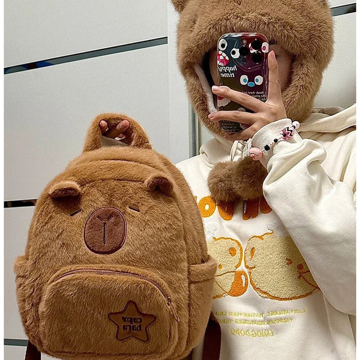 Capybara Plush Backpack Kawaii Fashion Plushie Doll Fur Bag Children's Bag Shoulder Bag Mini Knapsack Bags Gifts For Girlfriend