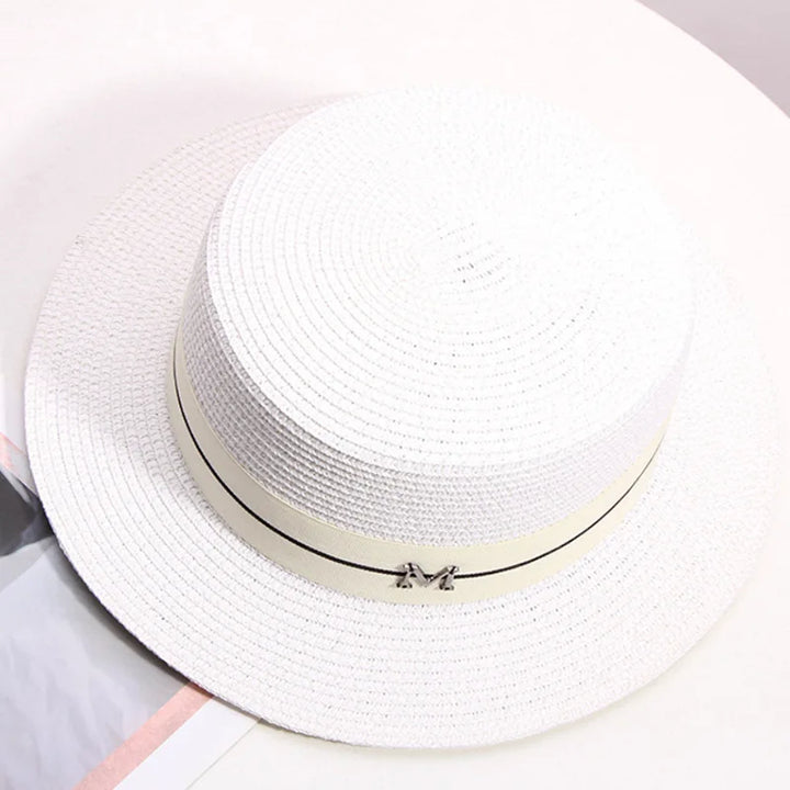 Straw hat women's summer flat top small top hat beach vacation hat straw woven hat sun hat