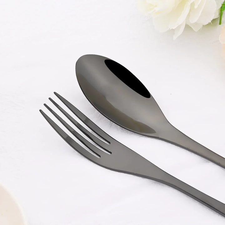 24Pcs Shiny Black Cutlery Set Stainless Steel Dinnerware Sharp Steak Knife Forks Coffee Spoons Tableware Kitchen Silverware Set