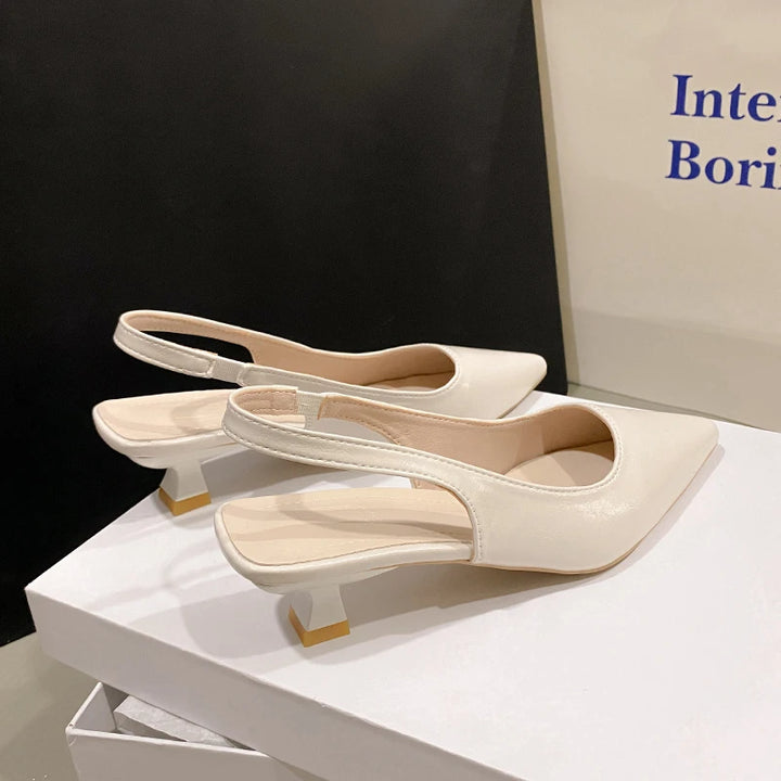 Fashion Female Shoes  New Women's Pumps Solid Color Simple Mid Heel Shoes Sexy Pointed Toe Slingback Elegant Dress Shoes