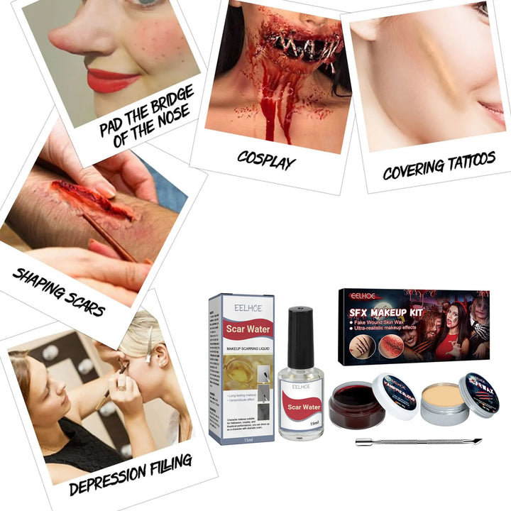 Professional Halloween Makeup Kit Fake Wound Scar Fake Blood Paint Scar Wax Halloween Special Effect Make Up Halloween Cosmetics