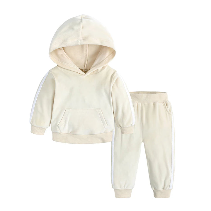 2025 Toddler Kids Hoodies Sweatshirt Set Solid Velvet Spring Autumn Baby Boy Girl Tracksuit Clothes For Children Sports Outfits