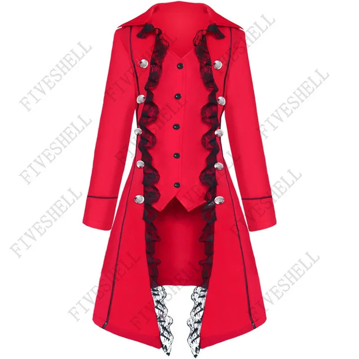 Halloween Cosplay Costumes Medieval Victorian Women Outwear Steampunk Gothic Tailcoat Button Retro Lace Long Pirate Jackets Coat