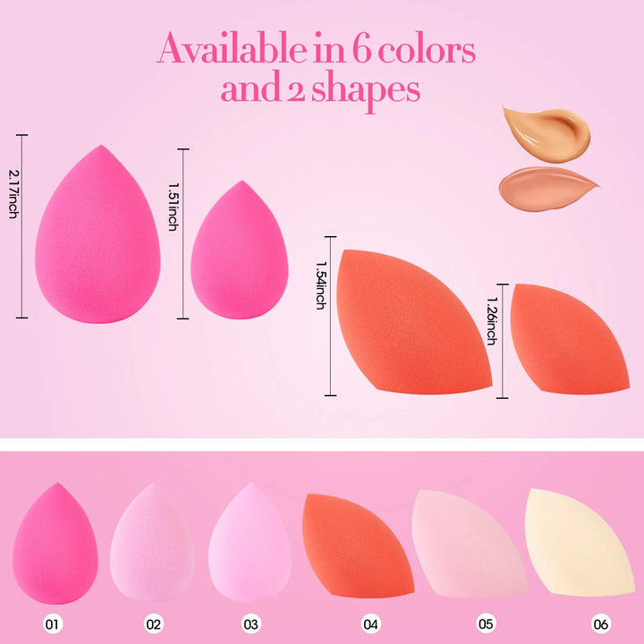 6Pcs Makeup Egg Sponge Fine Tip Flat Bottom Even Application High Resilience Beauty Egg