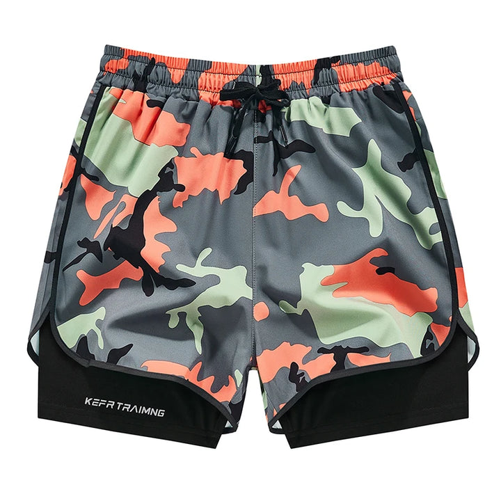 Men's running shorts  quick drying fitness camouflage double-layer shorts  men's new sports training and bodybuilding shorts