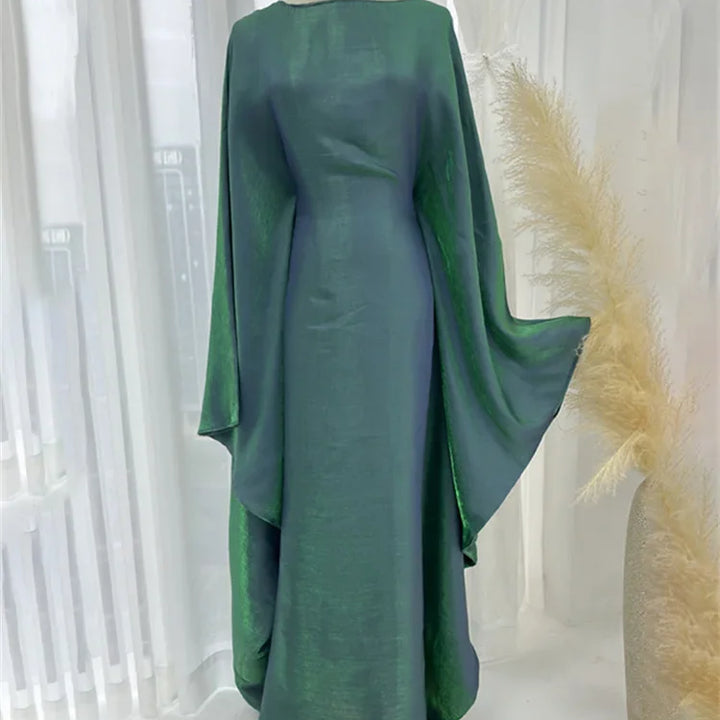 Tossy Autumn Loose Shiny Maxi Dress Butterfly Batwing Long Sleeve Muslim Clothes Party Solid Female Long Dress New