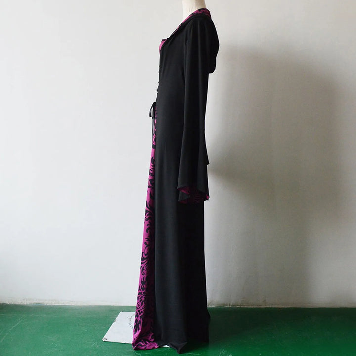 Halloween Hooded Dress Medieval Vintage Goth Stage Party Dress With Flared Sleeves Cosplay Costume Women Long Gown Dresses