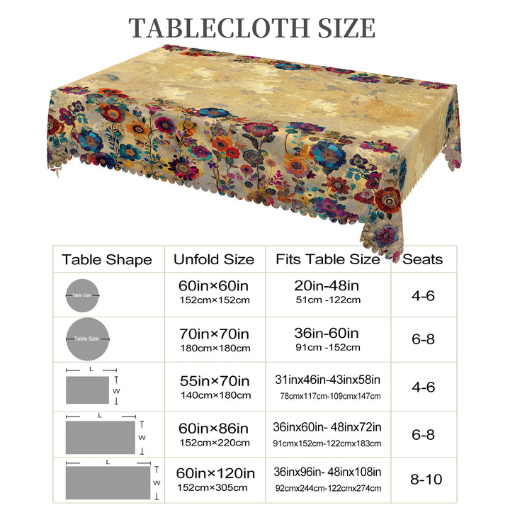 Retro Bohemian Mandala Style Tablecloth + 4Pcs Self-Adhesive, Retro Creative Mandala Style Floral Pattern Tablecloth, Kitchen Accessories, Edge Embossing Process, 5 Sizes Optional, Rectangular Polyester Tablecloth, Round Colo