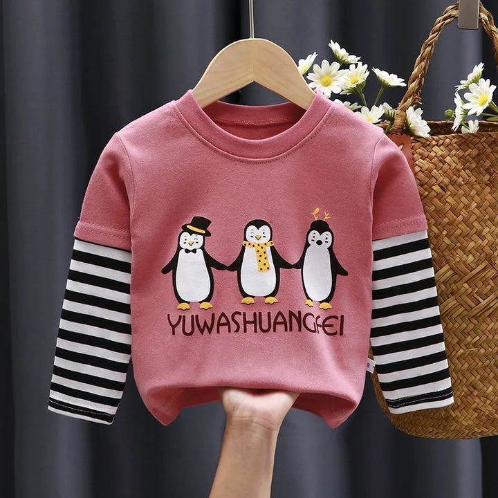 Spring and Autumn Children's T-Shirt Boys Girls Long-Sleeved Tops 0-5 Years Old Cartoon Bottoming Shirt Baby Children's Clothing
