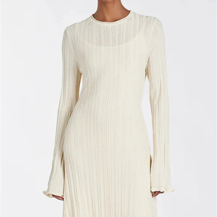 Tossy Knitwear Fashion Loose Maxi Dress Lace-Up High Waist Ribbed Long Sleeve Party