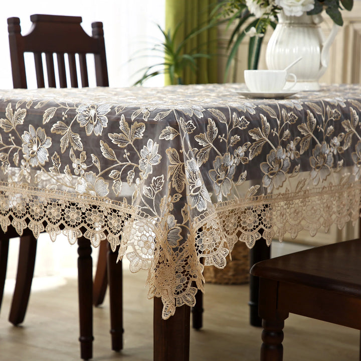 Battilo Lace Table Cover Round Rectangular Tablecloth Luxury Embroidered Coffee Table Cloths for Dining Table Wedding Home Decor