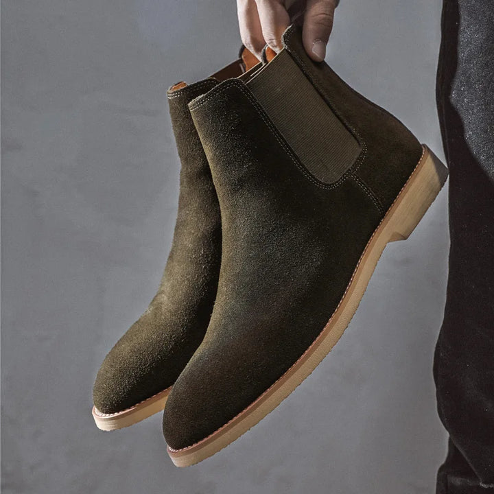 Man Retro Suede Genuine Leather Chelsea Boots Men Fashion Short Ankle Boot Casual British Style High-Top Shoes