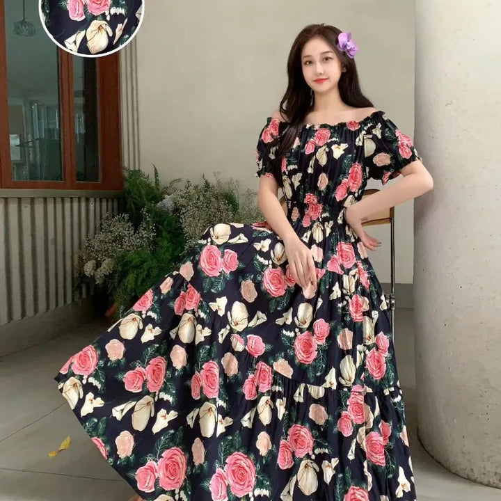 Vestidos Para Mujer Maxi Long Dress native stamps Bohemian Boho Cotton Floral Vintage casual.