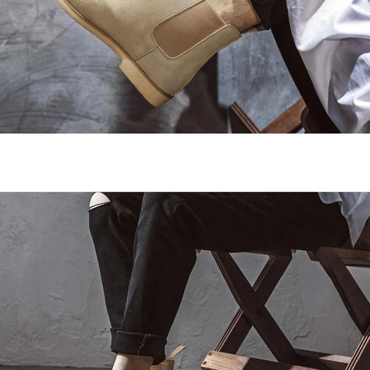 Man Retro Suede Genuine Leather Chelsea Boots Men Fashion Short Ankle Boot Casual British Style High-Top Shoes