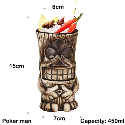 Tiki Mugs Ceramic Hawaiian Luau Party Mugs Drinkware, Cute Exotic Cocktail Glasses, Tiki Bar