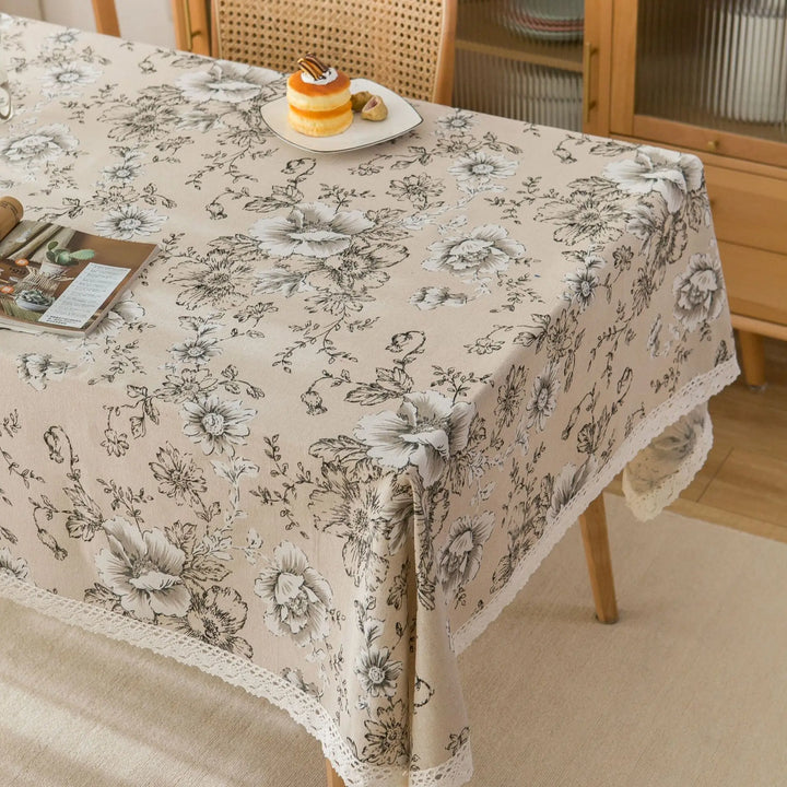 Flower Pattern Tablecloth Cotton Linen Blend Rectangular Dining Table Cover for dining Buffet Parties and Camping Decoration