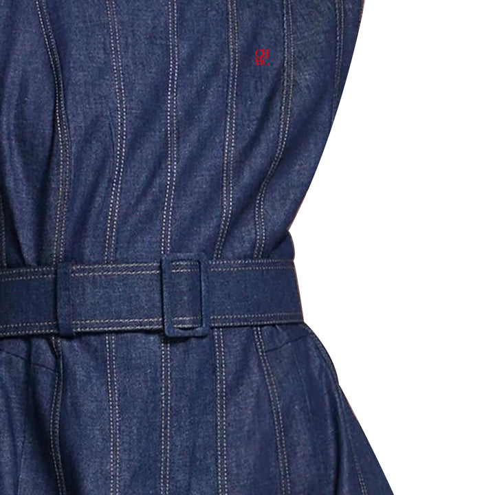 Fashion Sleeveless High Waist Maxi Dress Denim  Elegant O Neck New Office Ladies
