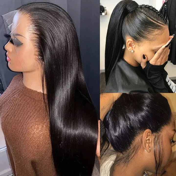 Hidden Strap Straight 360 Lace Front Wigs Human Hair Pre Plucked 12A Glueless Brazilian Virgin Wig With Drawstring HD Full Lace