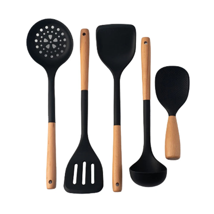 Black Silicone Wooden Handle Cooking Tool Non-stick Kitchen Utensils Silicone Spatula Baking Kitchen Utensils Tool