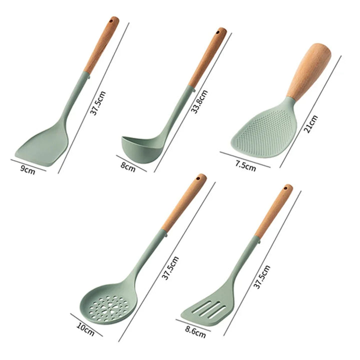 Black Silicone Wooden Handle Cooking Tool Non-stick Kitchen Utensils Silicone Spatula Baking Kitchen Utensils Tool