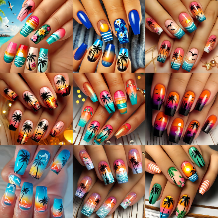 Halloween Fashion Nail Art 216 pieces Nail art patch set Pumpkin Moon Bat Flower Table Nail Art patch Detachable nail art mid-le