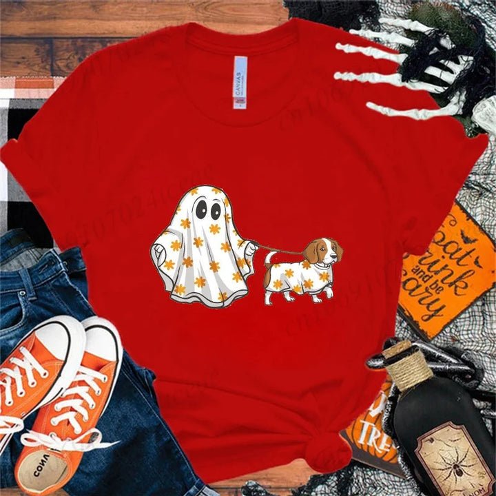 Halloween Boo Dog T-shirts Funny Halloween Spooky Season T Shirt Women Men Tshirt Womens Oversize T-shirt Hip Hop Streetwear