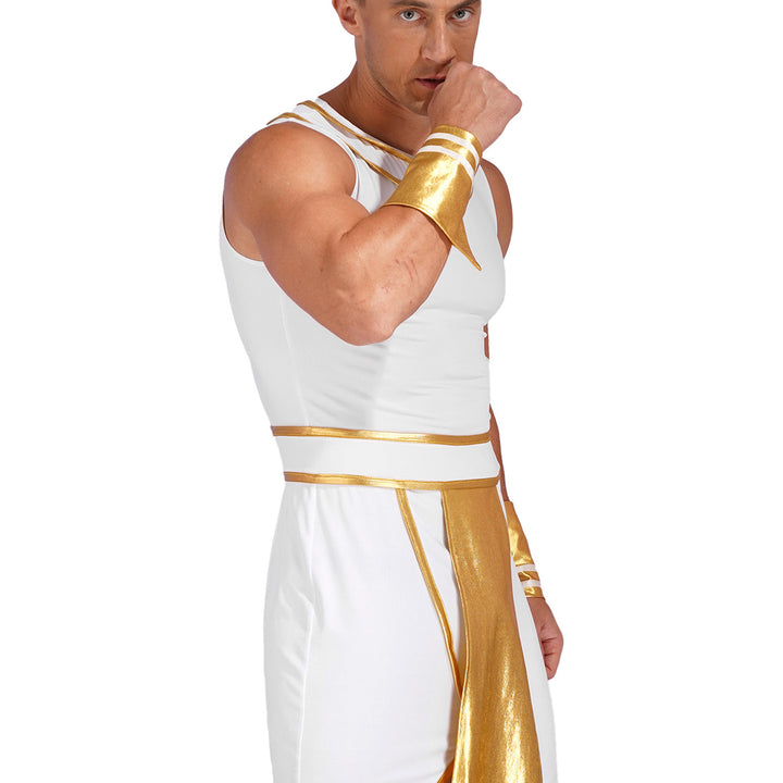 Mens Halloween Egyptian Pharaoh Costume Cosplay Theme Party Ancient Egypt God Robe Dress Greek Rome Spartan Warrior with Cuffs