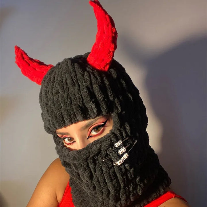 Halloween Funny Rabbit Ears Creative Knitted Hat Beanies Warm Full Face Cover Ski Mask Hat Windproof Balaclava Hat Outdoor Sport