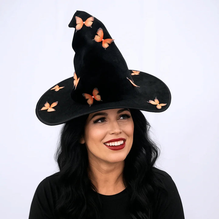 Colorful Halloween Witch Hat Velvet Party Props Butterfly Wizard Cap Cosplay Accessories Halloween Black Cap Dress Up Headgear