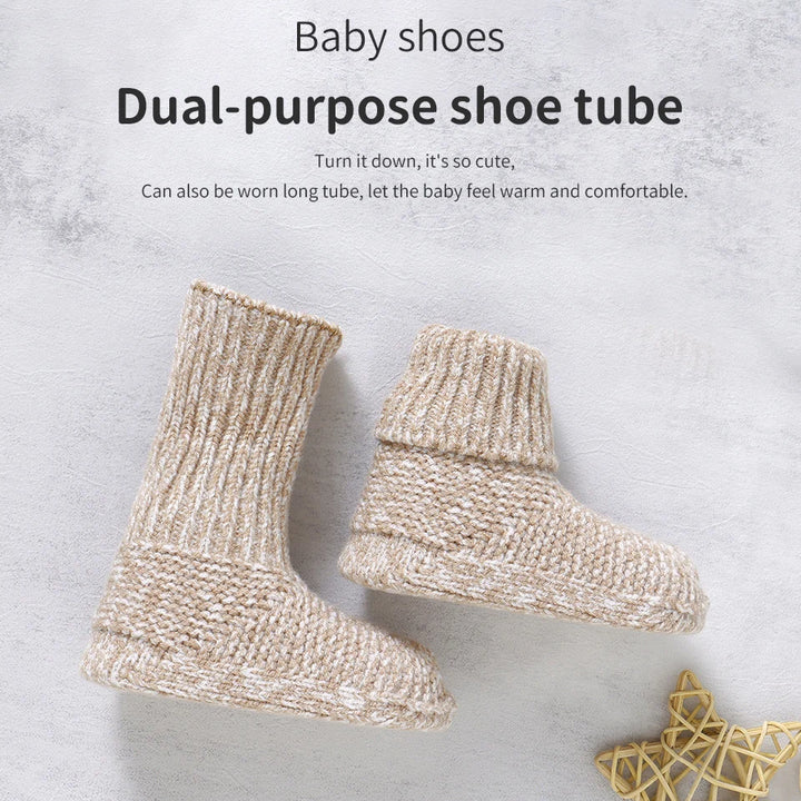 Baby Booties Newborn Boys Girls Hand Knit Boots Non-Slip Warm Infant First Walkers 0-12M Toddler Outdoor Indoor Floor Crib Shoes