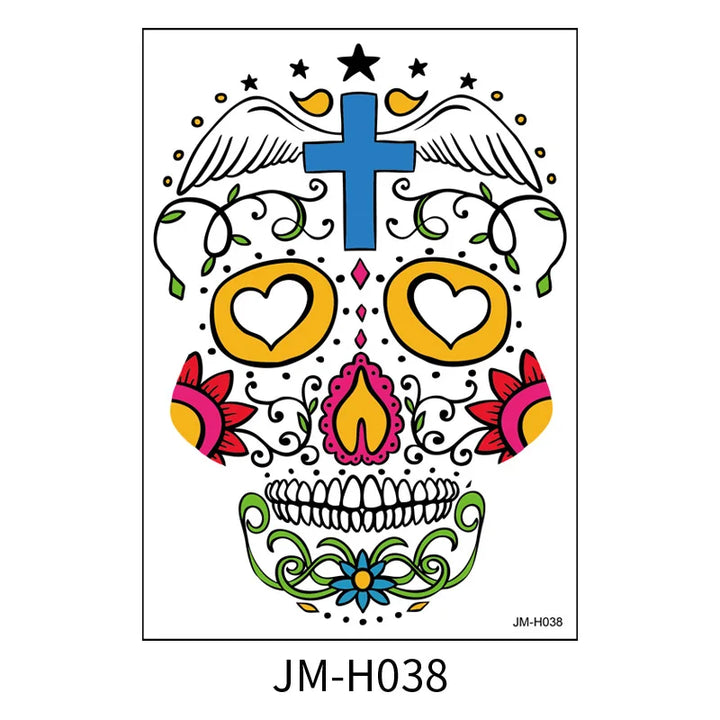 1Sheet Waterproof Sweatproof Day of the Dead Masquerade Spooky Makeup Temporary Stickers Halloween Face Tattoo Stickers