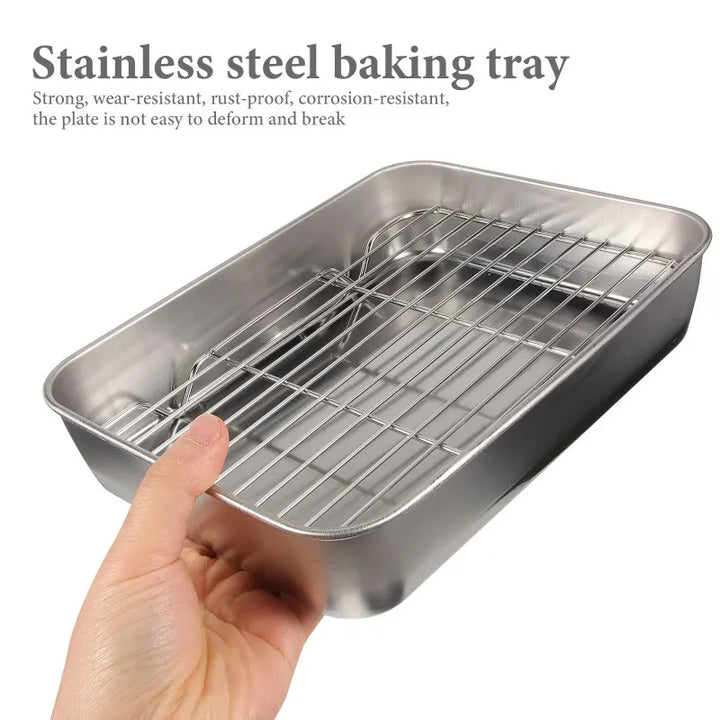 Stainless Steel Baking Tray Oven Pan Rack Cooling Mesh Cookie Plate Baking Dishes Roasting Pan Food Grade Wear Resistant