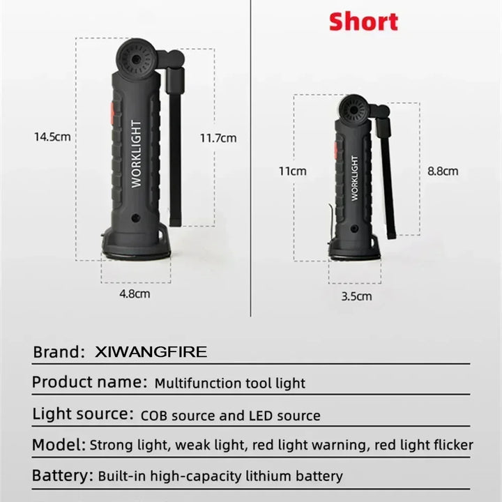 COB LED Work Light Dimmable USB Rechargeable LED Flashlight Inspection Lamp With Magnetic Hook Power Bank 18650 Battery Torch