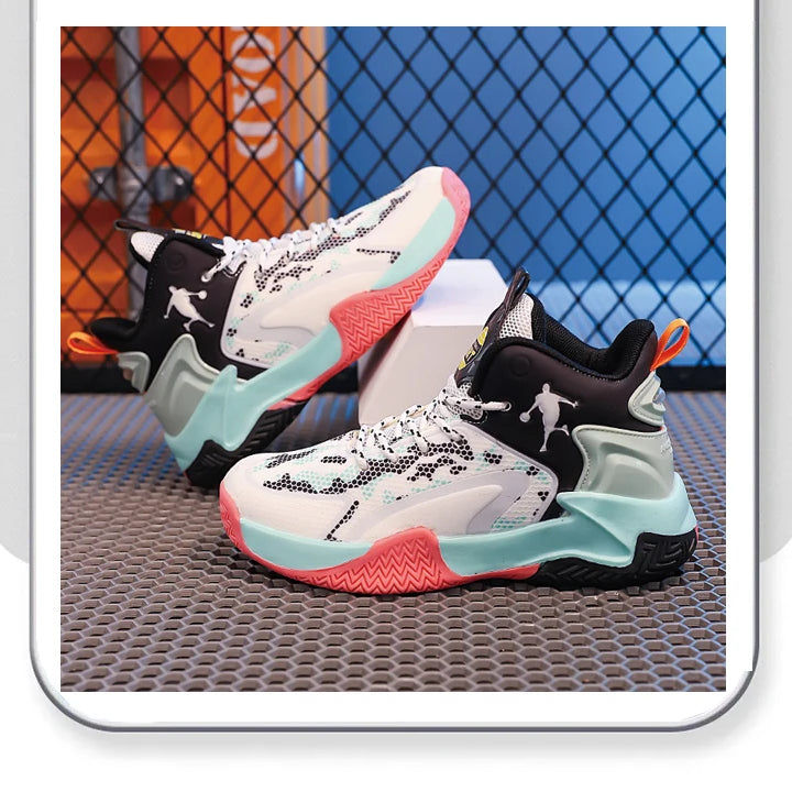 Basketball Shoes Big Kid Non Slip High-top Sport Training Sneakers Childrens Lightweight Outdoor Basketball Boots for Boy Yout