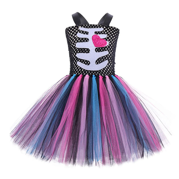 Halloween Kids Dress Cosplay Heart Print Skeleton Costumes Girls Floral Skull Tutu Clothes Children Carnival Performance Outfits
