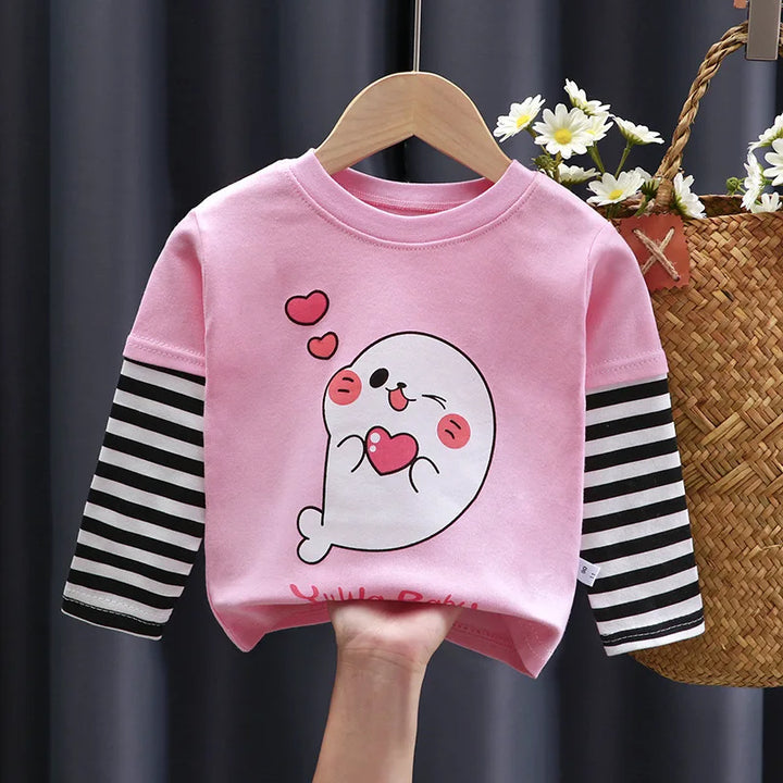 Spring and Autumn Children's T-Shirt Boys Girls Long-Sleeved Tops 0-5 Years Old Cartoon Bottoming Shirt Baby Children's Clothing