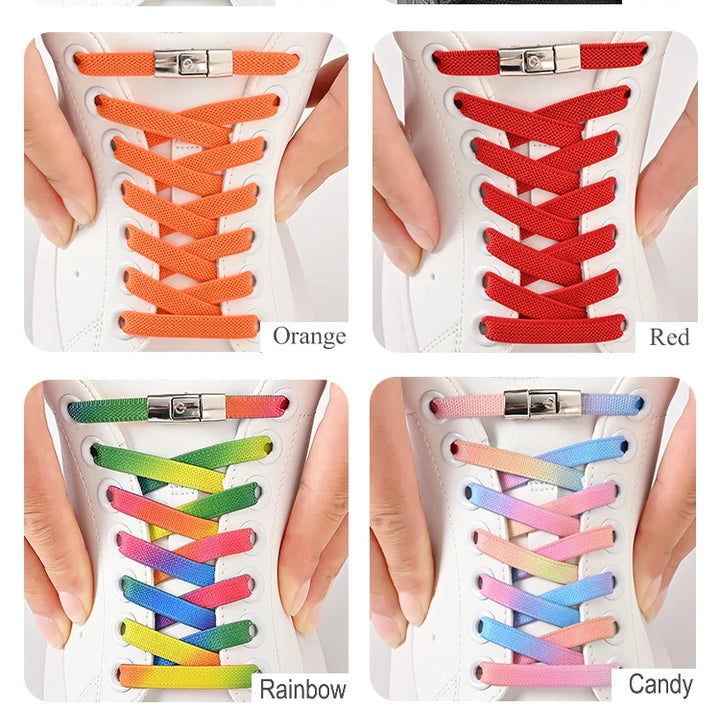 8mm No Tie Shoe Laces Press Lock Shoelaces Without Ties Elastic Laces Sneaker Kids Adult Widened Flat Shoelace for Shoes