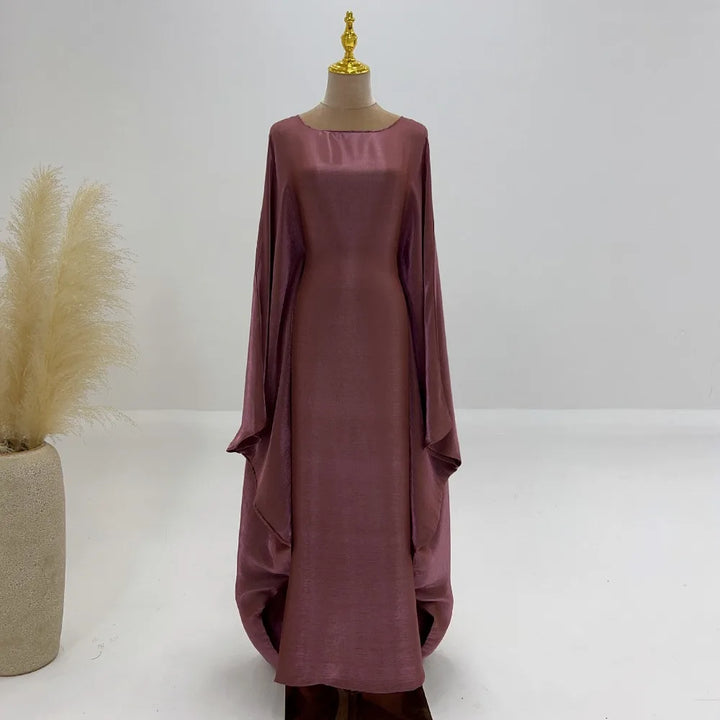 Tossy Autumn Loose Shiny Maxi Dress Butterfly Batwing Long Sleeve Muslim Clothes Party Solid Female Long Dress New