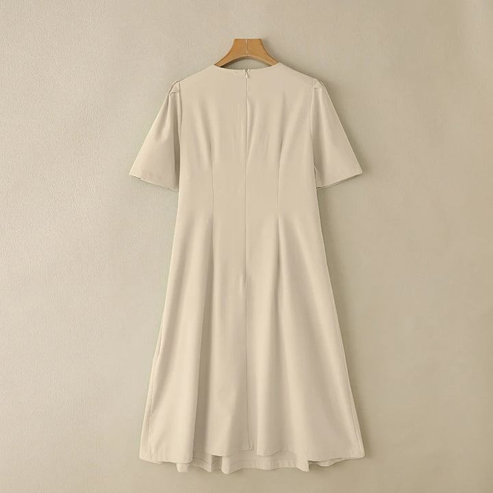 ZANZEA Office Lady Dresses Women Solid Pleated Dress Elegant Short Sleeve Party Vestidos Stylish Holidays Midi Dress