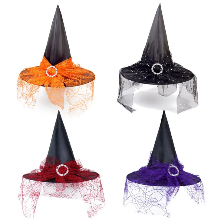Halloween Hat Witch Decoration Props Adult and Children Cosplay Mesh Headwear
