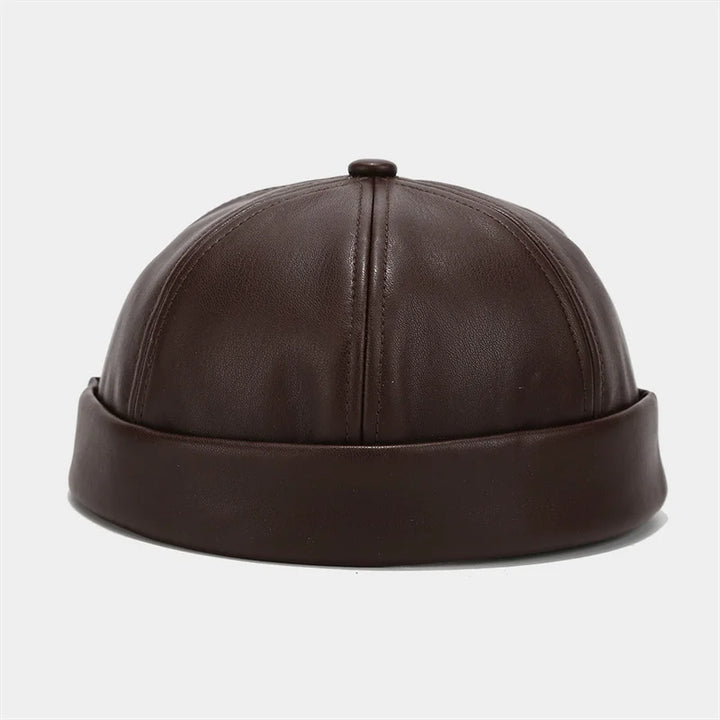 Retro Solid Color Brimless Hat Spring Summer Fashion Casual PU Leather Melon Caps Docker Cap Men Women Adjustable Hip Hop Hats